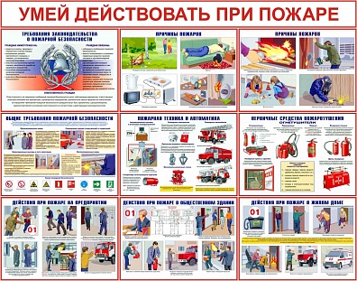 ПЛАКАТЫ ДЕЙСТВИЯ ПРИ ПОЖАРЕ 9 ШТ.