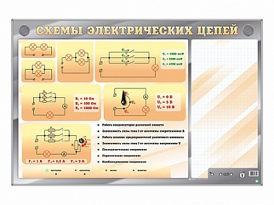 ЭЛЕКТРИФИЦИРОВАННЫЙ СТЕНД "СХЕМЫ ЭЛЕКТРИЧЕСКИХ ЦЕПЕЙ" С МАРКЕРНЫМИ ПОЛЯМИ