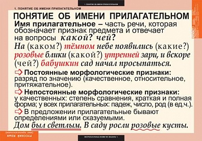 РУССКИЙ ЯЗЫК. ИМЯ ПРИЛАГАТЕЛЬНОЕ (ТАБЛИЦЫ 9 ШТ. 68Х98 СМ)