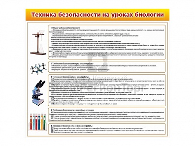 СТЕНД "ТЕХНИКА БЕЗОПАСНОСТИ НА УРОКАХ БИОЛОГИИ", 100Х90 СМ.