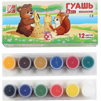 ГУАШЬ "ZOO", 12 ЦВЕТОВ